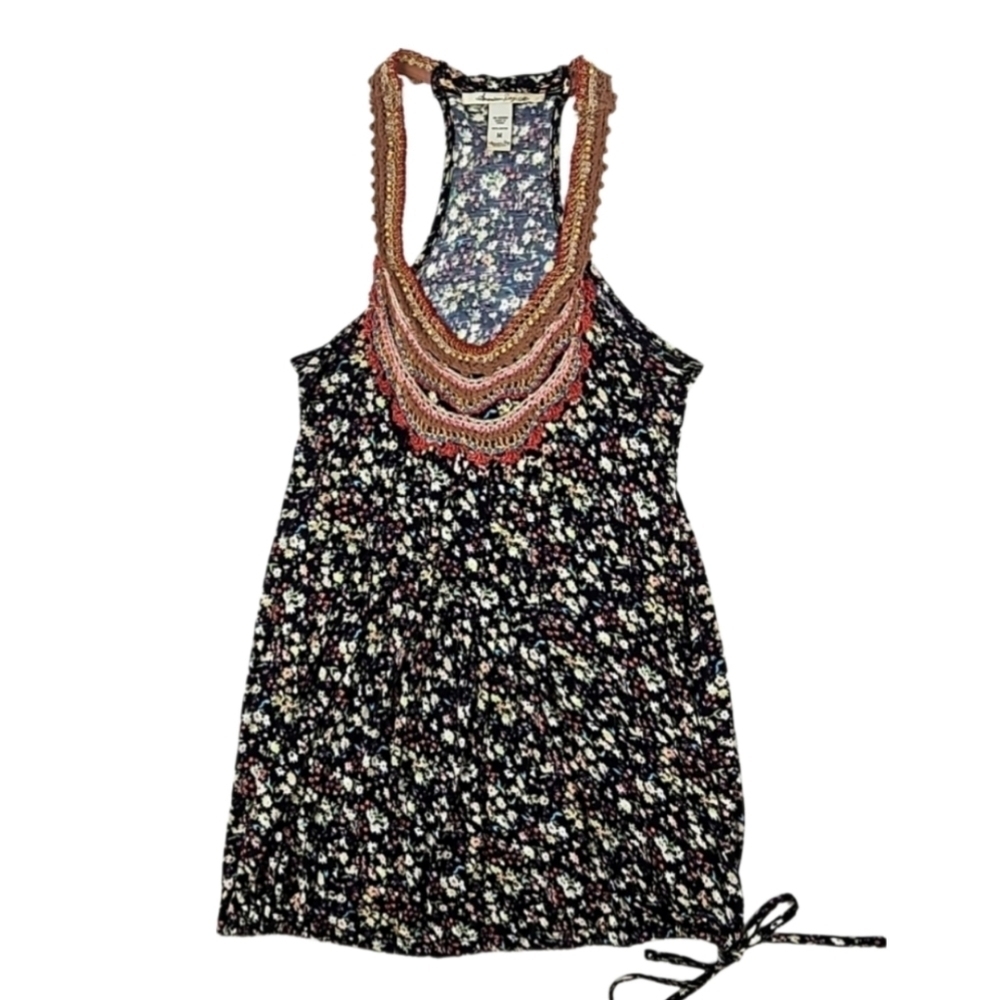 Y2K Bohemian Floral Boho Tank Top Mocha Mousse & Multi American Rag, M